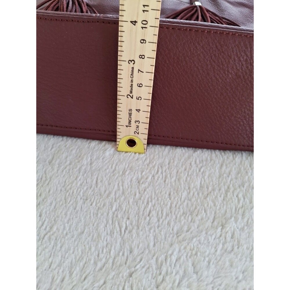 Vince Camuto Burgundy Leather Slouchy Fringe Tote Bag Shoulder Purse Western Zip - Picture 8 of 16